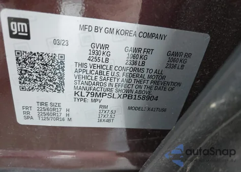 2023 Chevrolet Trailblazer Fwd Lt из США, поврежденный, VIN KL79MPSLXPB158904